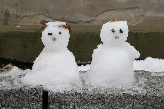En liten snømann og snødame